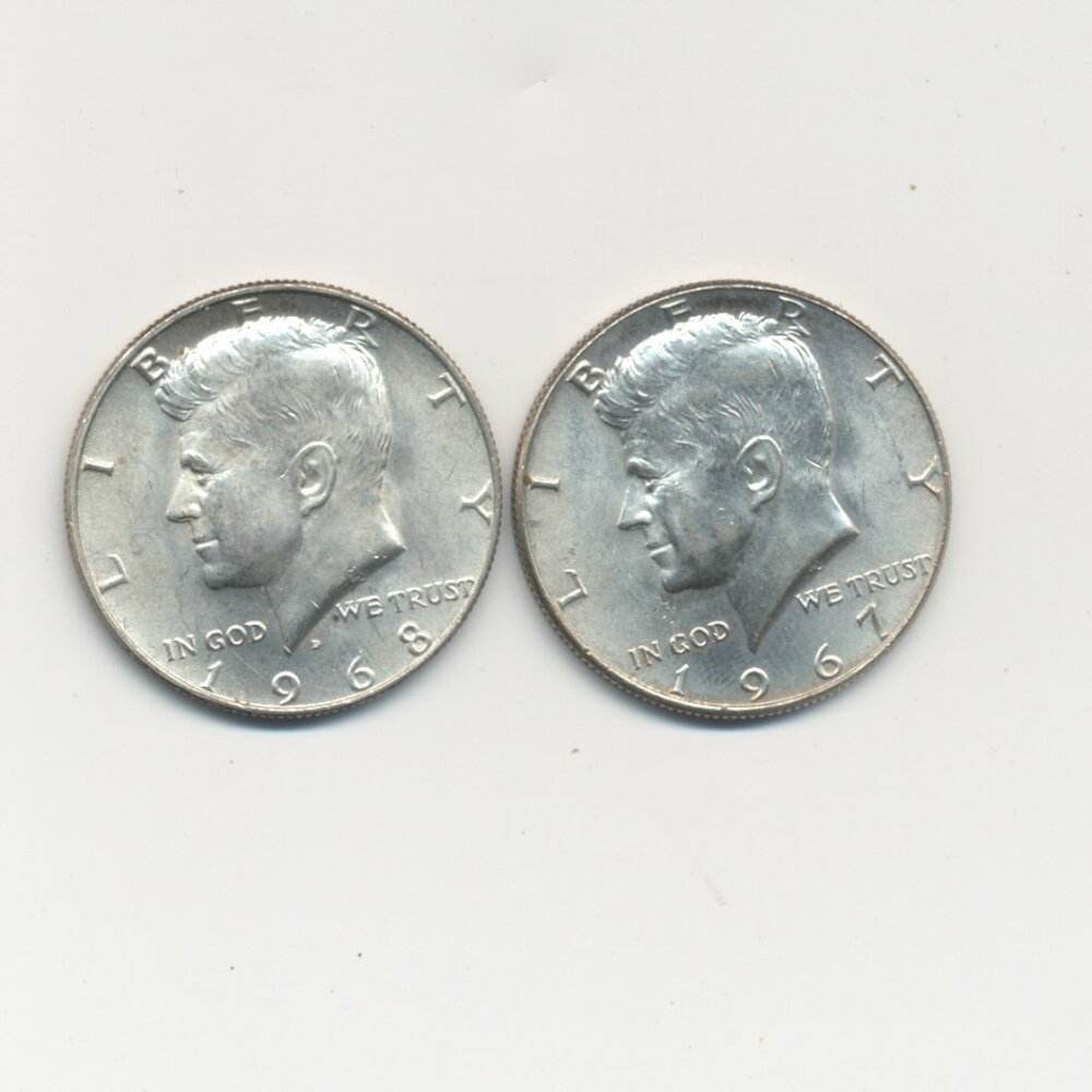 Two JFK Half Dollar Coins - 1967 and 1968